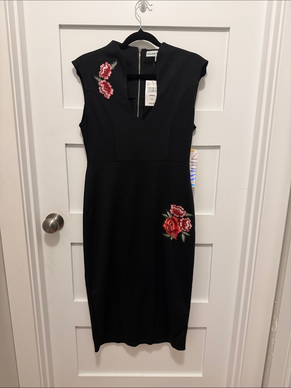 Almost Famous Black Midi Dress with Red Floral Embroidery